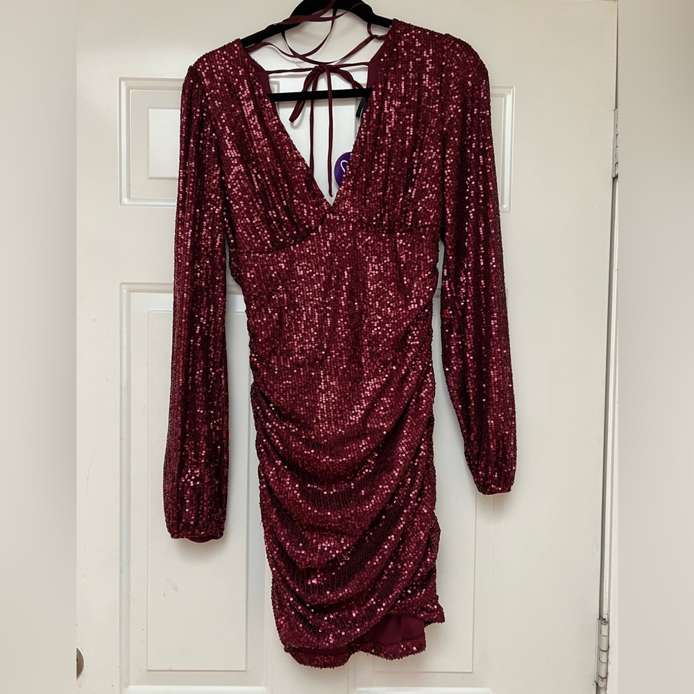 Windsor Burgundy Sequin Long Sleeve Dress